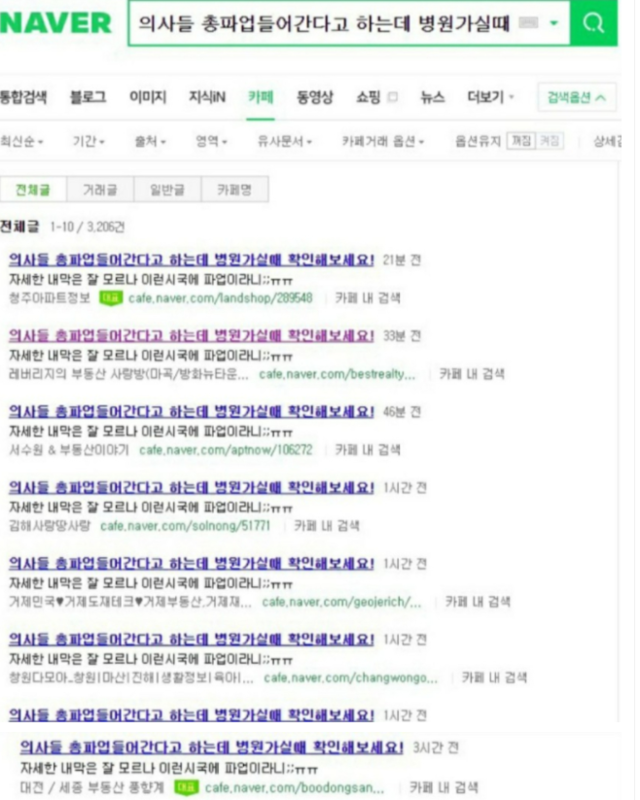 ▲ 의사파업을 비난하며 한 맘카페에 올라온 글. ⓒ카페 게시글 캡처