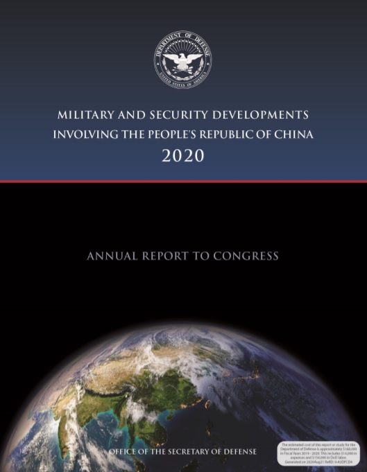 ▲ 1일(현지시각) 미국 국방부가 발표한 '2020 중국 관련 군사안보 보고서' 표지. ⓒ미 국방부 홈페이지 캡처