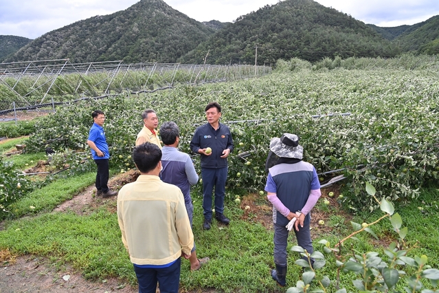▲ 윤경희 청송군수가 지난 3일 태풍 ‘마이삭’으로 인한 피해 현장을 직접 점검하며 복구에 총력을 다 할 것을 주문했다.ⓒ청송군