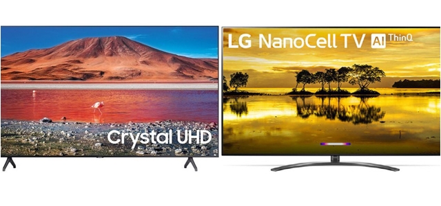 ▲ 삼성 크리스탈 UHD TV, LG 나노셀 UHD TV. ⓒ삼성전자, LG전자