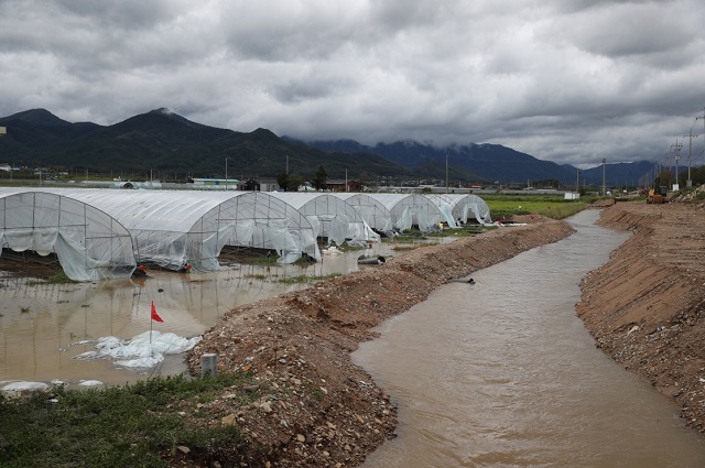 ▲ 기계면 비닐하우스 침수현장 사진.ⓒ포항시