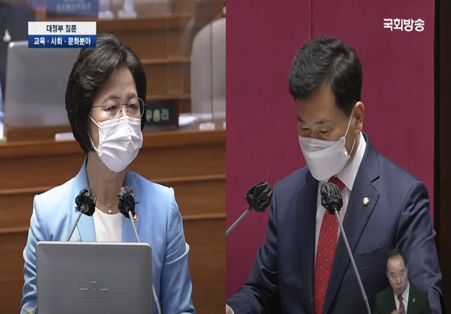 ▲ 추미애 법무부장관이 17일 국회 대정부질문에 출석해 김승수 국민의힘 의원 질의에 답하고 있다.ⓒ국회방송 캡처