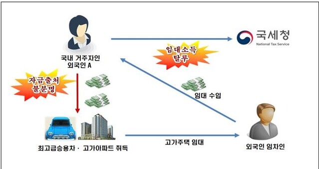 ▲ 국내 소득이 없는 외국인이 고가주택 취득후 증여세 탈루 혐의 ⓒ국세청 자료