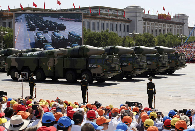 ▲ 2015년 9월 중국이 열병식에서 공개한 DF-21D 대함탄도미사일(ASBM). ⓒ뉴시스 AP. 무단전재 및 재배포 금지.