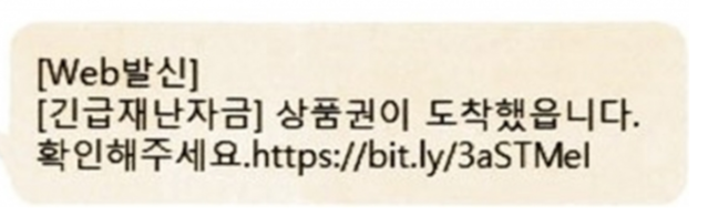▲ 긴급재난지원금 사칭 스미싱 사례 ⓒ방통위