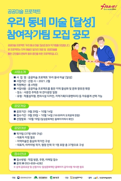 ▲ 달성문화재단에서는 코로나19로 침체되어 있는 지역사회에 공공미술을 통한 일상 속 문화 향유권 확산을 위해 공공미술 프로젝트 ‘우리 동네 미술’ 사업을 추진한다.ⓒ달성군