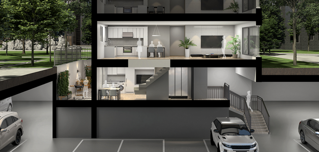 ▲ 복층형 1층 세대 특화설계 캐슬 듀플렉스 가든하우스 단면도 이미지. ⓒ 롯데건설