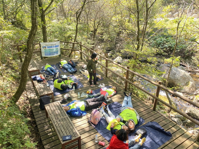 ▲ 영주시(시장 장욱현)는 지난 9일 소백산자락길에서 일·가정 양립문화 확산과 아빠육아 활성화를 위한 ‘MOM편한 30인의 아빠단’ 숲체험 프로그램을 마련했다.ⓒ영주시