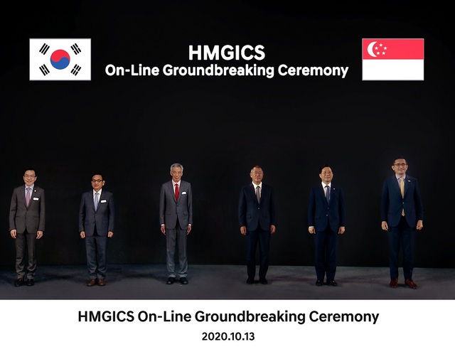 ▲ 현대차그룹은 13일(화) 현대·기아자동차 남양연구소와 싱가포르 서부 주롱(Jurong) 지역의 주롱 타운홀에서 HMGICS 기공식을 개최했다.((왼쪽부터 베) 스완 진 싱가포르 경제개발청(EDB)장, 안영집 주싱가포르 한국대사, 리센룽 싱가포르 총리, 정의선 현대차그룹 수석부회장, 성윤모 산업통상자원부 장관, 에릭 테오 주한 싱가포르대사)ⓒ현대자동차그룹