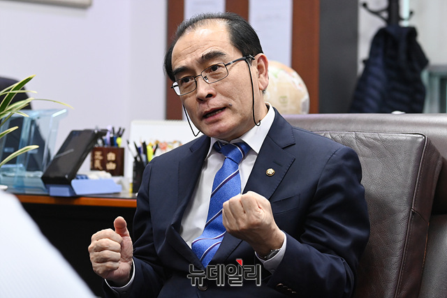 ▲ 태영호 국민의힘 의원이 13일 뉴데일리와 인터뷰하고 있다. 이 자리에서 태 의원은 