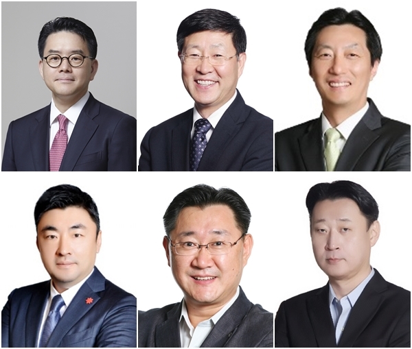 ▲ 왼쪽 상단부터 강희석 이마트 겸 SSG닷컴 대표. 김성영 이마트에브리데이 대표, 김장욱 이마트24 대표, 손현석 신세계푸드 대표, 이주희 신세계건설 레저부문 대표, 손정현 신세계아이앤씨 대표.ⓒ신세계그룹