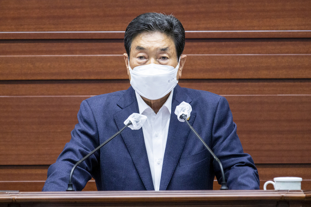 ▲ 임무석 경북도의회 의원이 16일 도의회 5분 자유발언에서 영주댐 방류 계획 철회를 강하게 촉구했다.ⓒ경북도의회