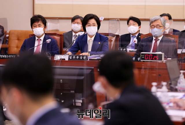 ▲ 추미애 법무부 장관이 26일 국회 법제사법위원회 종합감사에서 답변하고 있다.ⓒ공동취재단