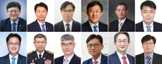 ▲ 윗줄 왼쪽부터 청와대 일자리수석에 내정된 임서정 고용노동부 차관, 식품의약품안전처장에 내정된 김강립 보건복지부 1차관, 산업통상자원부 차관에 내정된 박진규 전 청와대 신남방신북방비서관, 보건복지부 1차관에 내정된 양성일 복지부 기획조정실장, 고용노동부 차관에 내정된 박화진 고용부 노동정책실장, 국토교통부 1차관에 내정된 윤성원 전 청와대 국토교통비서관. ▲아랫줄 왼쪽부터 조달청장에 내정된 김정우 전 국회의원, 소방청장에 내정된 신열우 서울시 소방재난본부장, 기상청장에 내정된 박광석 환경부 기획조정실장, 금융위원회 부위원장에 내정된 도규상 전 청와대 경제정책비서관, 행정안전부 재난관리본부장에 내정된 김희겸 경기도 행정1부지사, 문화체육관광부 국립중앙박물관장에 내정된 민병찬 국립중앙박물관 경주박물관장. ⓒ연합뉴스