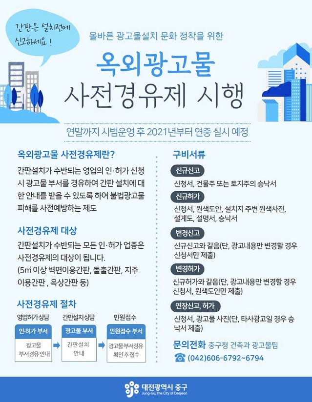 ▲ 대전 중구청이 옥외광고물 허가 사전경유제를 시범 운영한다.ⓒ 대전중구