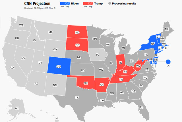 ▲ CNN의 대선 현황판. 개표 집계 결과가 수시로 갱신되면서 바뀐다. ⓒCNN 대선보도 화면캡쳐.