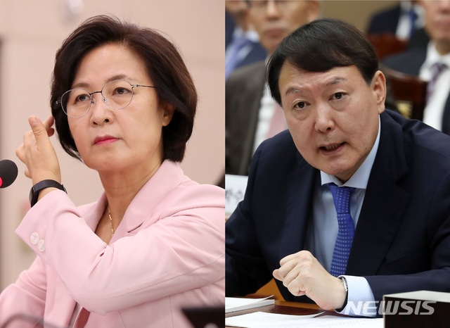 ▲ 추미애 법무부장관(왼쪽)과 윤석열 검찰총장. ⓒ뉴시스