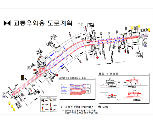 ▲ 행복청이 도로 확장을 위해 충북 청주시 흥덕구 오송읍 궁평리 국도 36호선 궁평고가도로 전환 계획도.ⓒ행복청