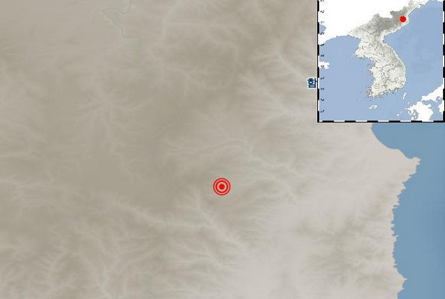 ▲ 기상청이 공개한 지진 진앙지. 함경북도 길주군 풍계리 핵실험장과 불과 8킬로미터 거리다. ⓒ기상청 지진정보 캡쳐.