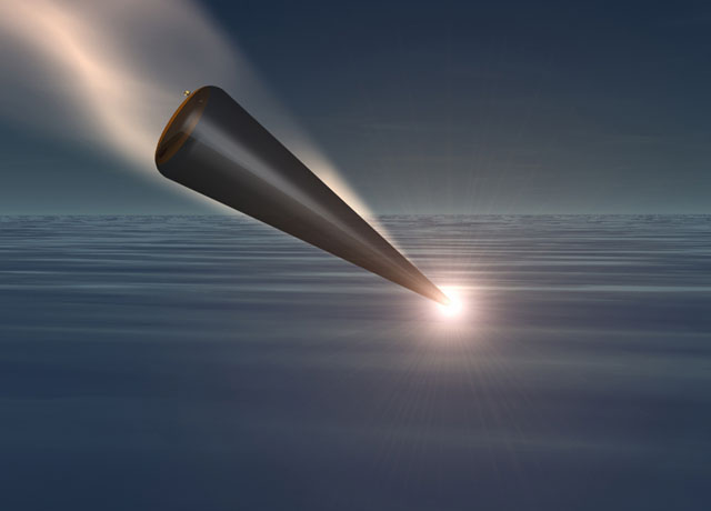 ▲ 미국 ICBM 미니트맨-Ⅲ의 재돌입체 일러스트. 핵폭탄은 저 안에 들어 있다. ⓒ미 공군 공개사진.