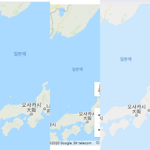 ▲ (왼쪽부터)메리어트, 하얏트, 힐튼(영문사이트 기준) 홈페이지 지도 캡처. 동해가 일본해로 표기돼있다. ⓒ각 사 홈페이지.