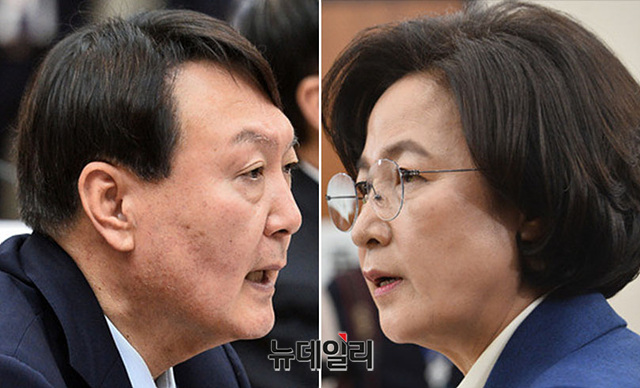 ▲ 추미애 법무부 장관이 윤석열 검찰총장에 대한 직무집행정지 조치를 내리자 25일 윤 총장은 이날 밤 서울행정법원에 직무정지명령 효력가처분 신청을 내는 등 秋-尹 간의 갈등이 최고조로 높아졌다. 사진은 윤석열 검찰총장(왼쪽)과 추미애 법무부 장관.ⓒ뉴데일리 DB