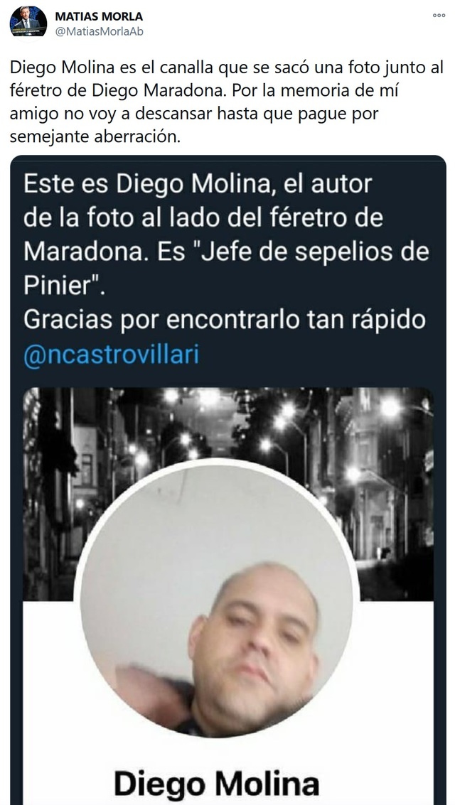 ▲ 마라도나의 변호인 마티아스 모를라(Matias Morla) 트위터 캡처.
