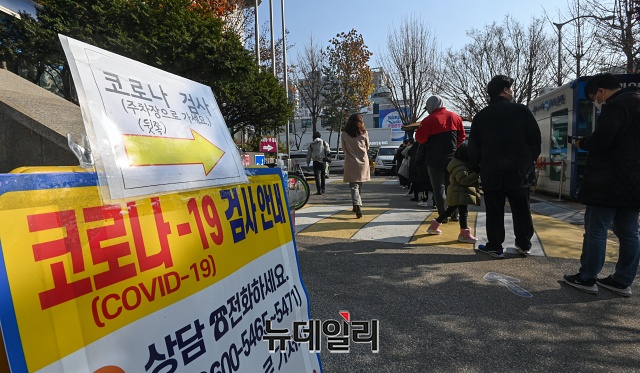 ▲ 지난달 26일 오후 서울 강서구 보건소에 마련된 선별진료소에서 시민들이 검사를 받기위해 줄 서 있다. ⓒ권창회 기자