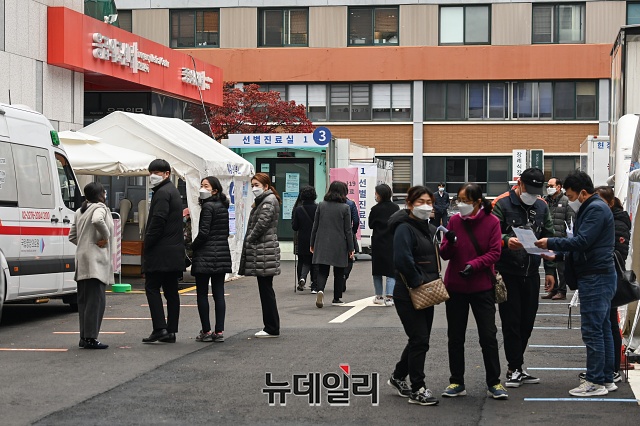 ▲ 코로나19 신규 확진자가 363명 발생한 지난달 20일 오후 서울 중구 국립중앙의료원 선별진료소에서 시민들이 검사를 받기 위해 대기하고 있다. ⓒ뉴데일리 DB