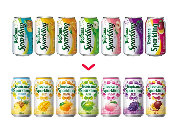 ▲ 트로피카나 스파클링 디자인 전후ⓒ롯데칠성음료