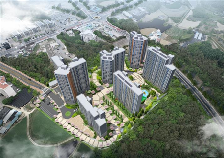 ▲ 충남 금산군 금산읍 중도지구에서 지난 2월 분양을 마친 뒤 공사에 들어간 A아파트 조감도.ⓒ금산군