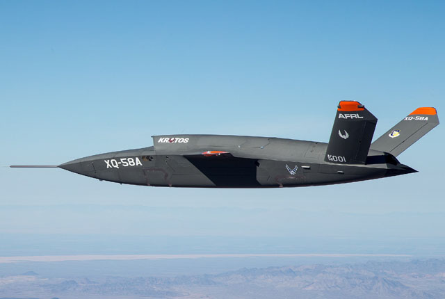 ▲ 미 공군이 시험 중인 XQ-58A 무인 스텔스 전투기. ⓒ미 공군 공개사진.