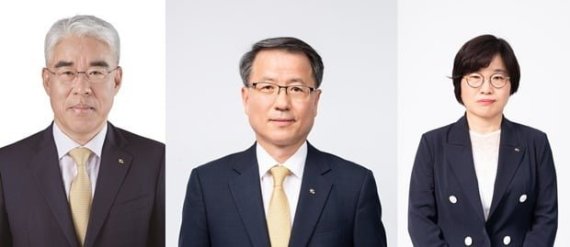 ▲ (왼쪽부터) 김기환 KB손해보험 대표 후보, 서남종 KB부동산신탁 대표 후보, 조순옥 KB신용정보 대표 후보.ⓒKB금융지주