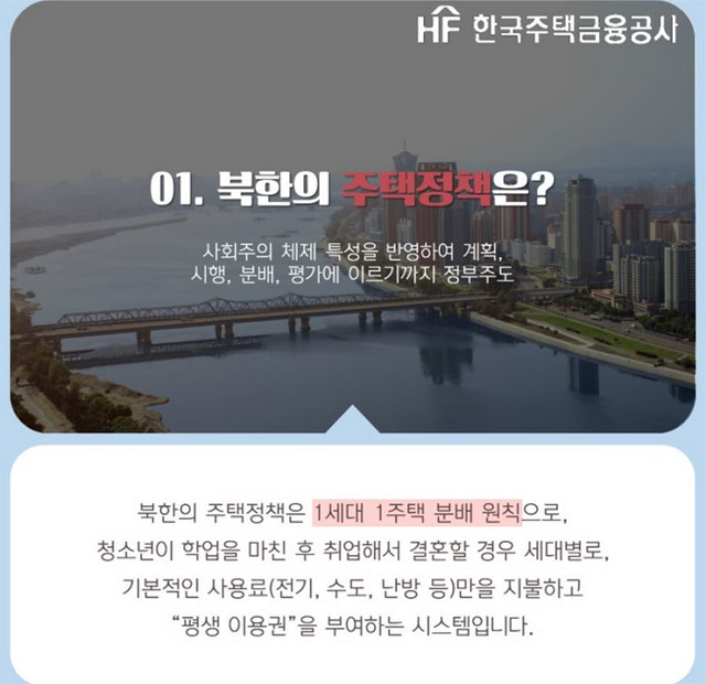 ▲ 한국주택금융공사는 2년 전 공식 블로그에 북한의 1가구 1주택 정책을 소개하는 카드뉴스를 게재했다. ⓒ한국주택금융공사가 공식블로그에 올린 카드뉴스.