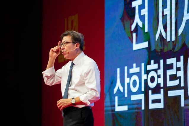 ▲ 박형준 국민의힘 예비후보가 지난 15일 부산항 국제여객터미널 5층 국제전시컨벤션센터에서 출마선언식을 하고 있다. ⓒ박형준 국민의힘 예비후보