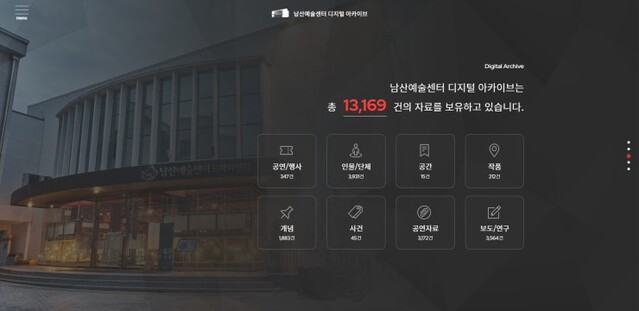▲ '남산예술센터 디지털 아카이브' 메인 화면.ⓒ서울문화재단