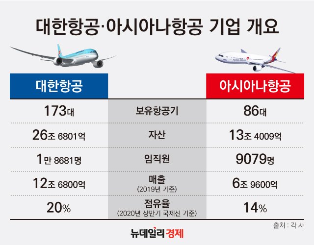 ▲ 대한항공-아시아나 기업 개요 ⓒ김수정 그래픽 기자