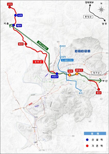 ▲ 대구권 광역철도 노선도.ⓒ대구시