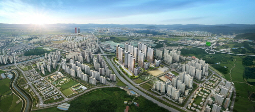 ▲ 평택 지제역 동문굿도닝힐 맘시티2차 항공조감도. ⓒ 동문건설