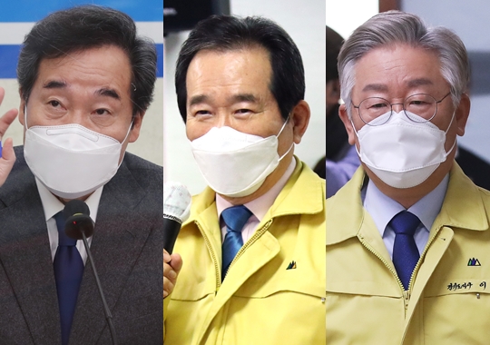 ▲ 이낙연 더불어민주당 대표(왼쪽부터), 정세균 국무총리, 이재명 경기도지사. ⓒ연합뉴스