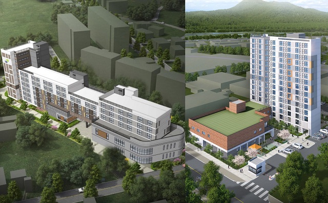 ▲ 안강읍 고령자 복지주택(왼쪽), 황성동 고령자 복지주택(오른쪽) 조감도.ⓒ경주시