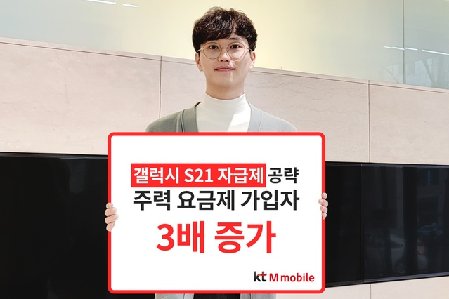 ▲ KT엠모바일이 자급제 공략 성과로 갤럭시 S21 출시 출시 후 주력 요금제 가입자가 3배 이상 증가했다.ⓒKT엠모바일