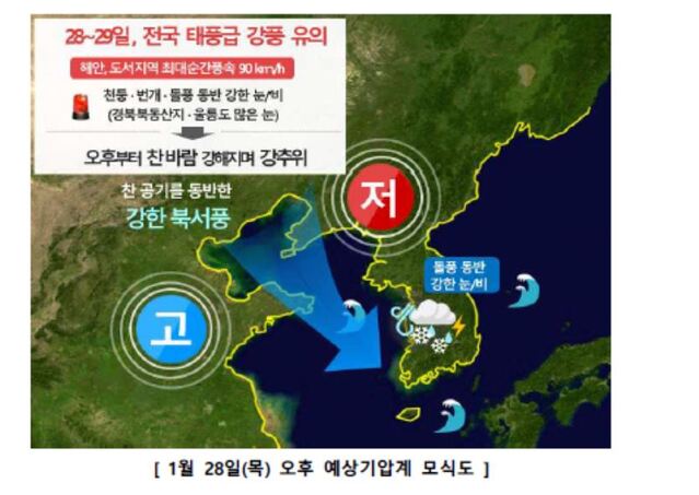 ▲ 28일 오후 예상기압계 모식도.ⓒ대구지방기상청