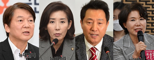 ▲ 좌측부터 안철수 국민의당 대표, 나경원 전 미래통합당(현 국민의힘) 원내대표, 오세훈 전 서울시장, 조은희 서초구청장. ⓒ뉴데일리
