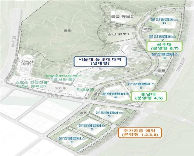 ▲ 입주 대학의 위치도ⓒ행복청