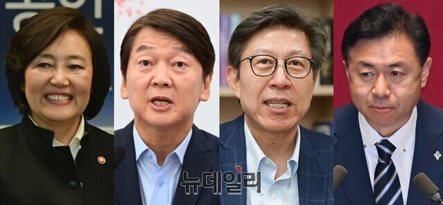 ▲ (왼쪽부터) 박영선 더불어민주당 서울시장 예비후보, 안철수 국민의당 서울시장 예비후보, 박형준 국민의힘 부산시장 예비후보, 김영춘 더불어민주당 부산시장 예비후보. ⓒ뉴데일리 DB