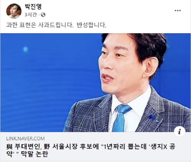 ▲ 박진영 더불어민주당 상근부대변인이 18일 페이스북에 나경원·오세훈 국민의힘 서울시장 예비후보들을 향해 