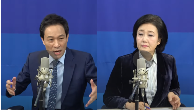 ▲ 더불어민주당 박영선(오른쪽), 우상호(왼쪽) 서울시장 예비후보가 22일 오전 서울 마포구 BBS불교방송 라디오에서 열린 민주당 서울시장후보 경선 토론회에서 토론을 하고 있다. ⓒ유튜브 채널 '불교의 내일, 세상을 맑게하는 BBS' 영상 캡처