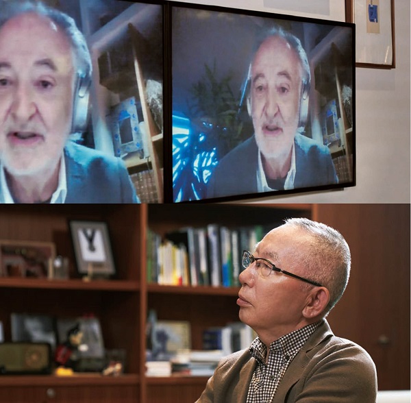 ▲ 패스트리테일링 대표이사 야나이 다다시와 프랑스 학자 자크 아탈리의 특별 대담ⓒ패스트리테일링