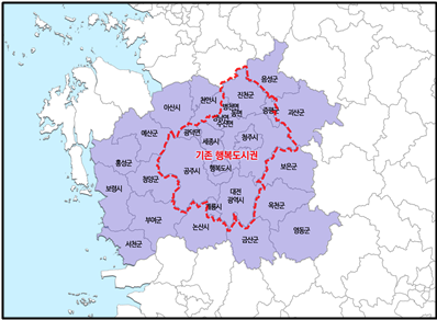 ▲ 행복도시 광역계획권역 변경안.ⓒ행복청